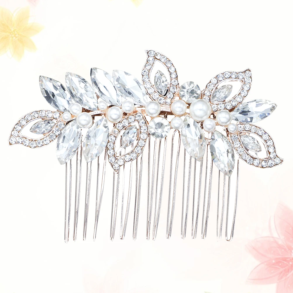 

Gold Hair Comb Bridal Wedding Headdress Rhinestone Crystal Alloy Elegant Half Updo Hairstyle Decorative Jewelry for Bridesmaid