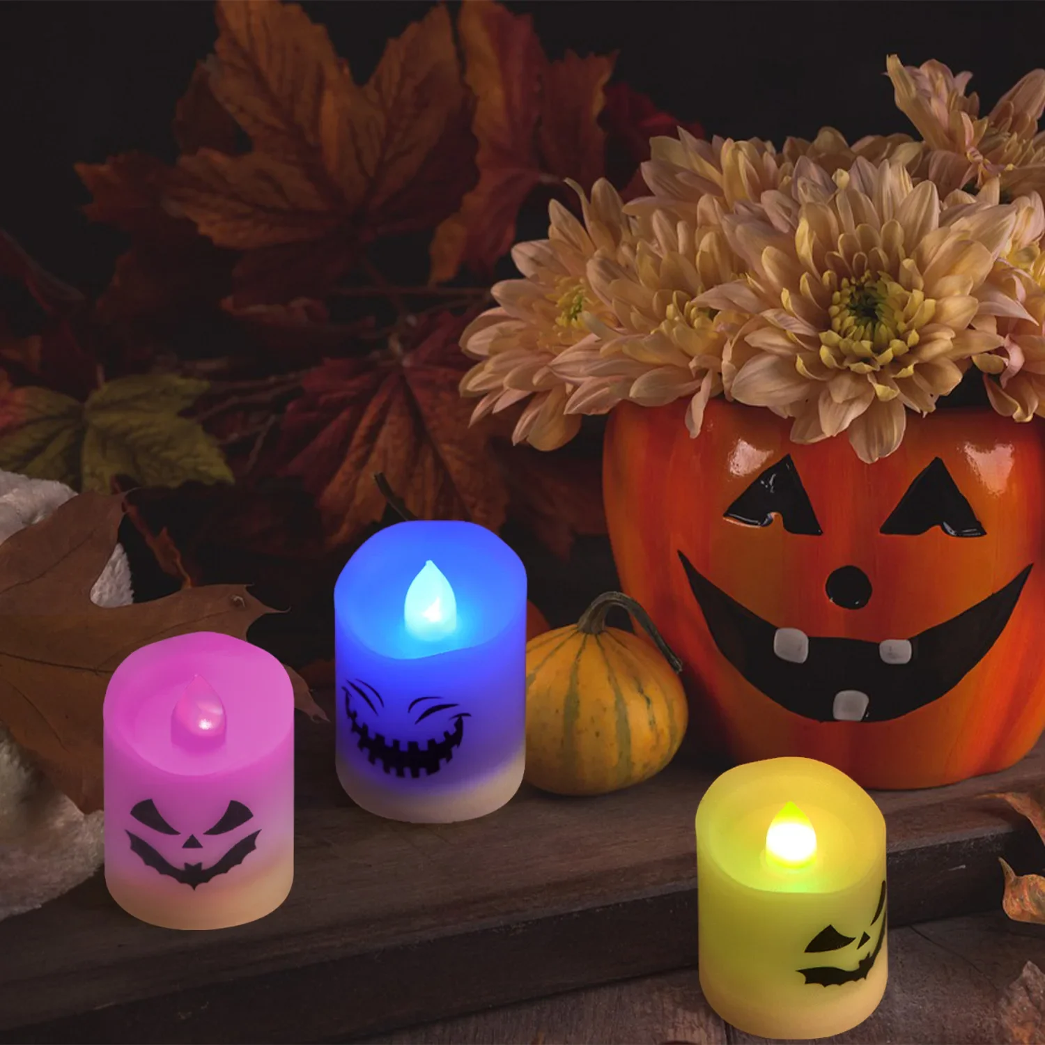 Halloween LED Candle Flameless Flickering Timer Remote Control Color Changing TeaLights Battery Operated Home Decoration Candles