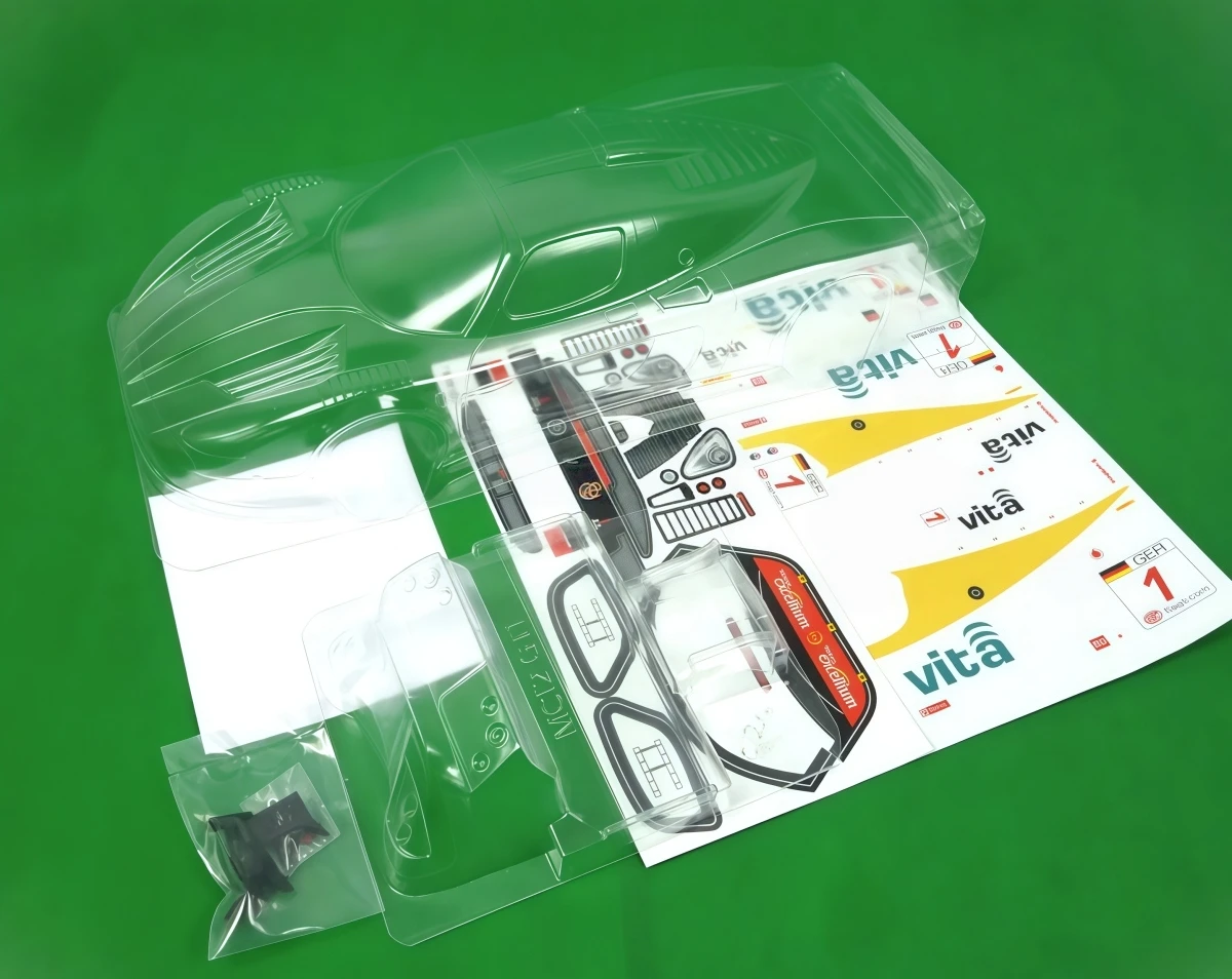 Team C TC212 1/10 MC12 GT1 Clear PC Body Shell 190mm Width W/ Rear Wing, Light Buckets & Decals For RC On-Road Car