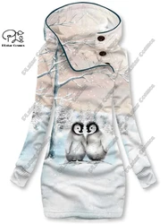 Sudadera larga con cuello especial para mujer, vestido informal y cálido con estampado 3D de copo de nieve de Navidad, serie de animales y pingüino