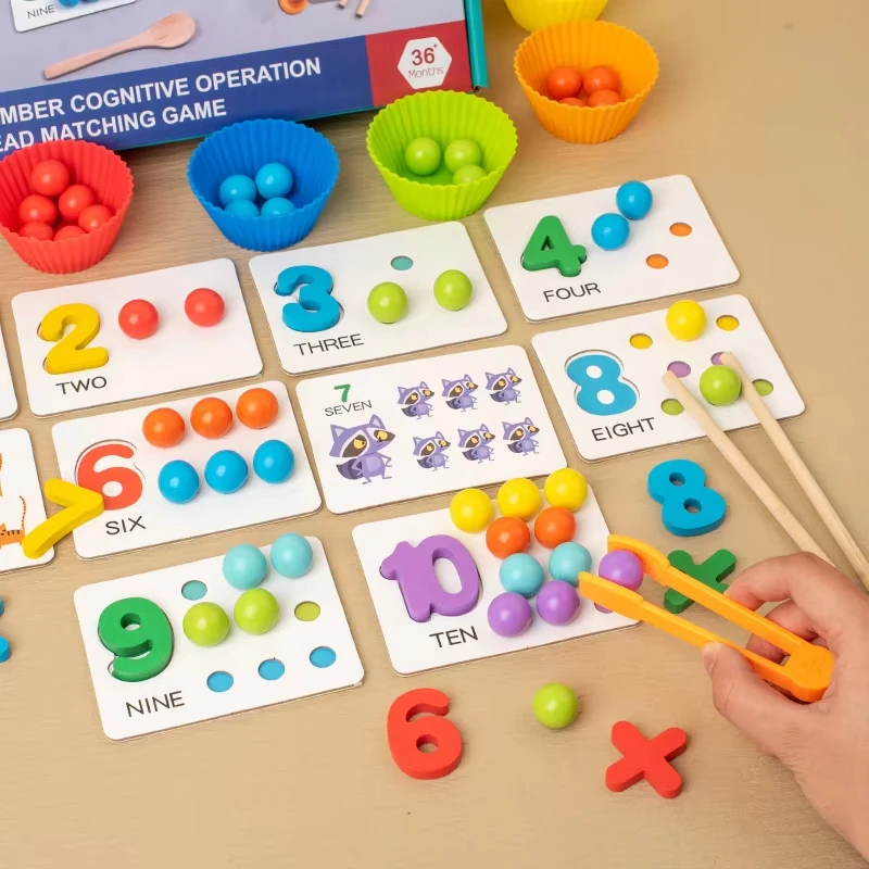 Bead Matching Number Operation Teaching Aids, Montessori Color Quantity Number Cognition, Fine Motor Development Activity Toys