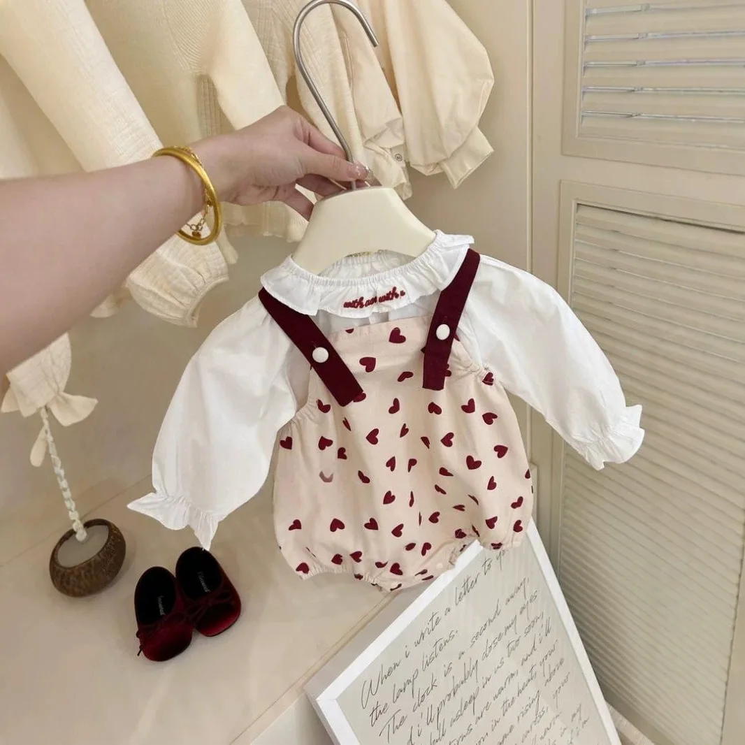 Baby Girl Fall Set Princess Bodysuit Baby Toddler Doll Shirt Cute Sweet Heart Overalls Girls Elegant Nice Wear