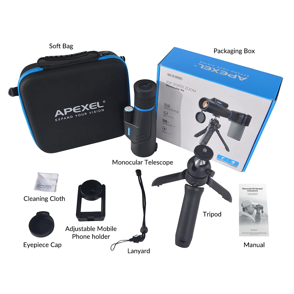 APEXEL HD Professional Monocular Telescope BKA4 Prism Zoom Monocular Waterproof With Tripod For Outdoor Hunting Camping Hiking