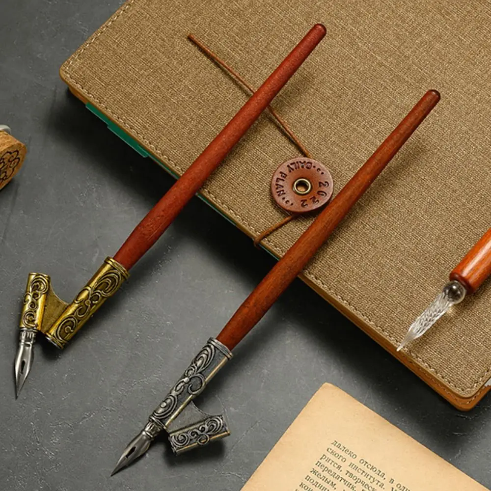 1pcs High Quality Wooden Rod Dip Pen Vintage Dipped Ink English Pen Signature Pen Comic Design