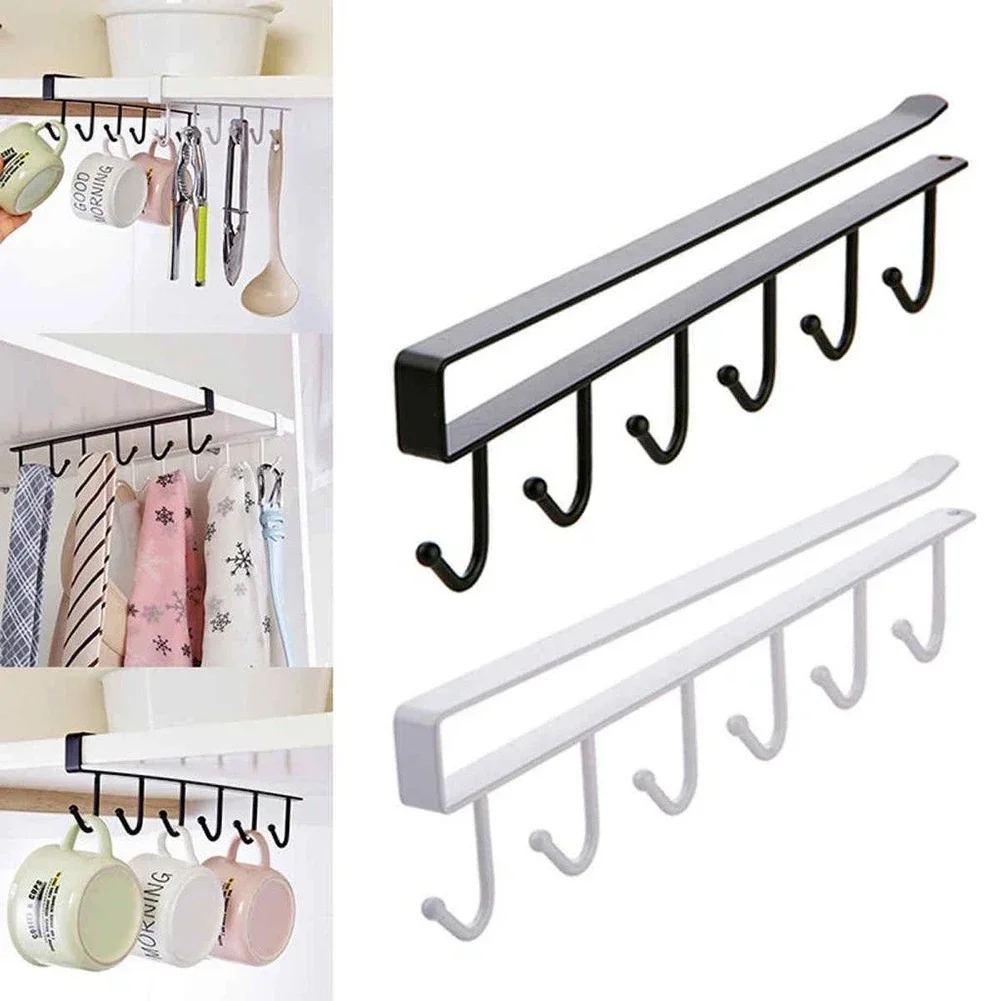 Bathroom Storage Metal Kitchen Under Shelf Cabinet Cupboard Mug Cups Utensil Holder Hook Rack Organizer Hanging Rack Holder