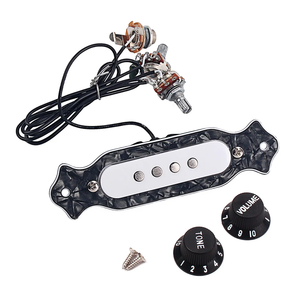 Captador de som de 4 cordas pré-fiado preto abs escudo bobina de cobre para guitarra elétrica acústica com botão de controle de tom de volume