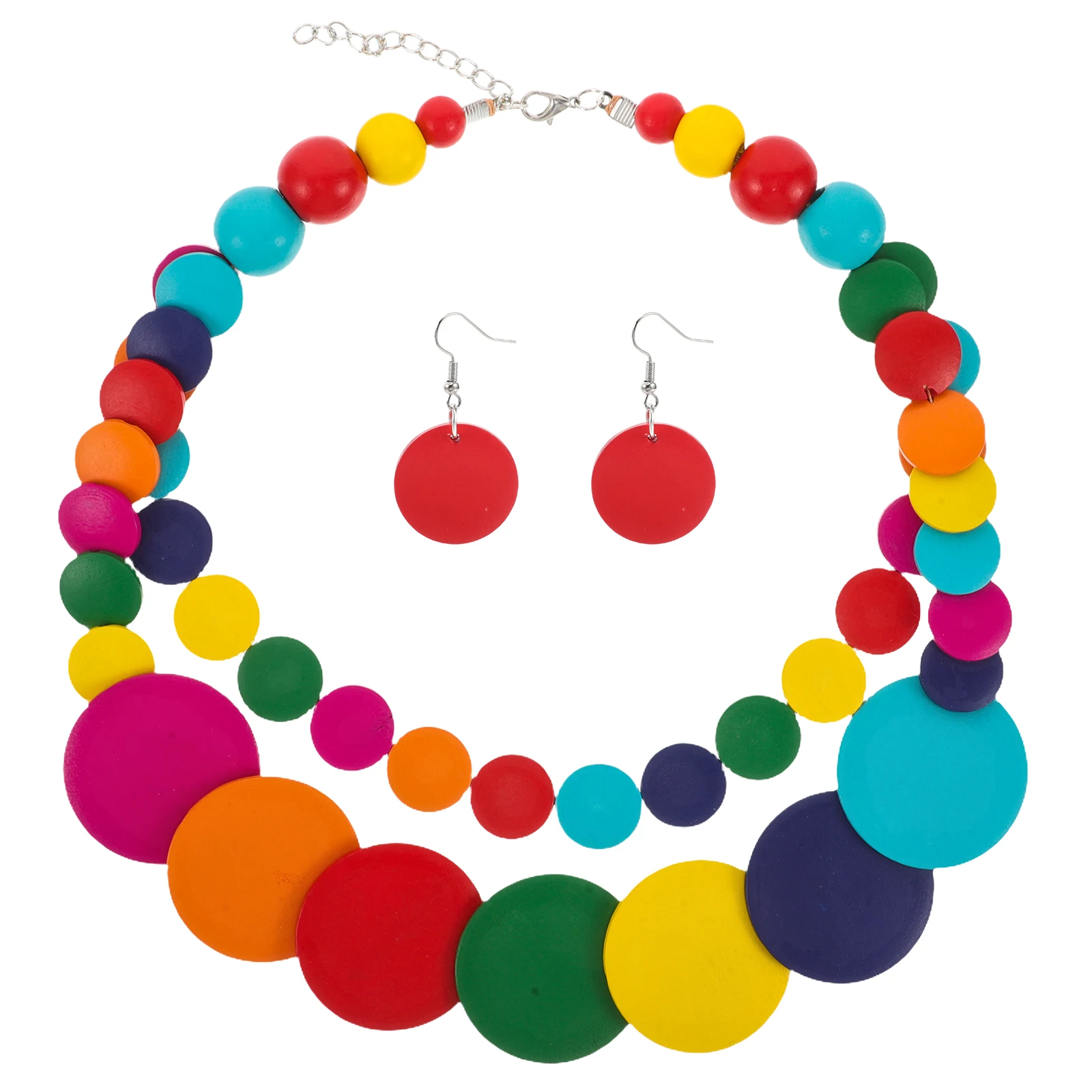 

Multicolor Wood Chip Beaded Necklace Chunky African Statement Layered Design for Women Daily Muted Brown Red Bead