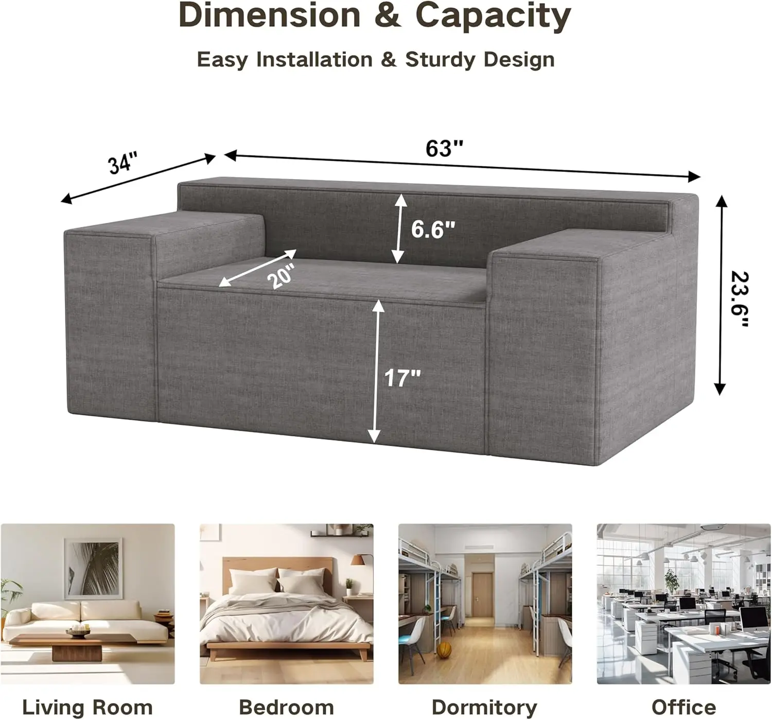 Small Modern Loveseat Sofa, Hybrid Sofa Couch In A Box, No Assembly Needed, Sleeper Sofa With 2 Pillows, Cat-Scratch Resistant