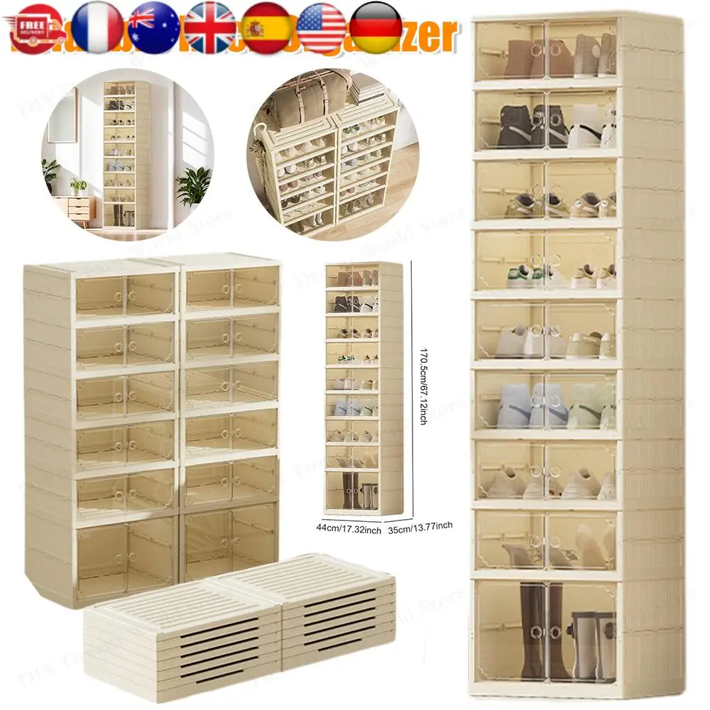 

8-слойный шкаф для хранения обуви, штабелируемая прозрачная коробка для обуви, пылезащитный складной органайзер для прихожей, гостиной, хранения кроссовок