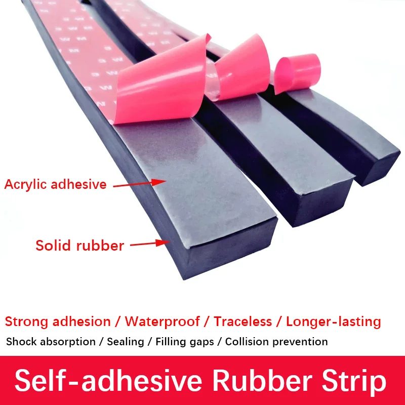 1m Self-Adhesive Square Solid Flat Rubber Strip Shock-Absorbing Vibration-Damping Non-Slip Door Gap Seal for Home Safety
