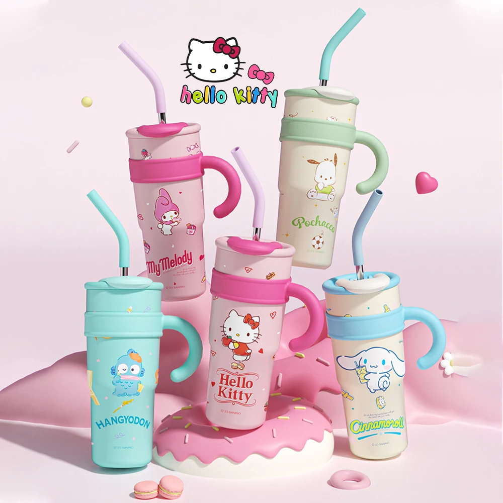 Hello Kitty Sanrio Insulated Water Bottle Cute Figure Large Capacity Straw Thermos Cup 700/1200ML Melody Cartoon kids Cup Gifts