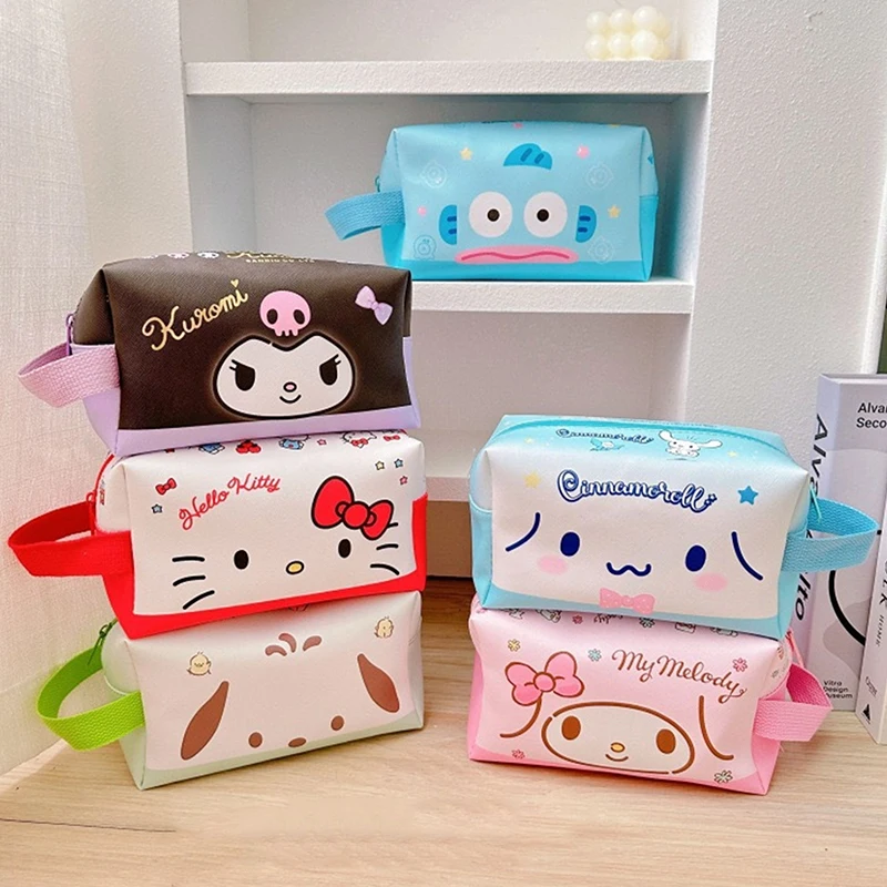 Sanrio Hello Kitty Women's Portable Cosmetic Bag Cartoon Cute Girl Heart Melody Kuromi Traveling Storage Bag Large Capacity