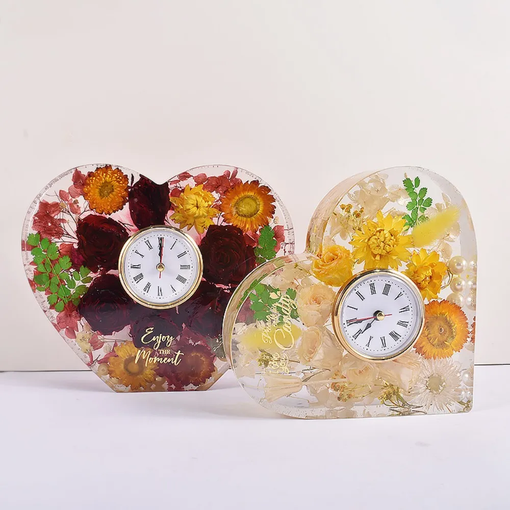 Heart Shaped European Clock Ornaments Crystal Epoxy Resin Mold DIY Love Valentine Vertical Table Clock Pendulum Silicone Molds