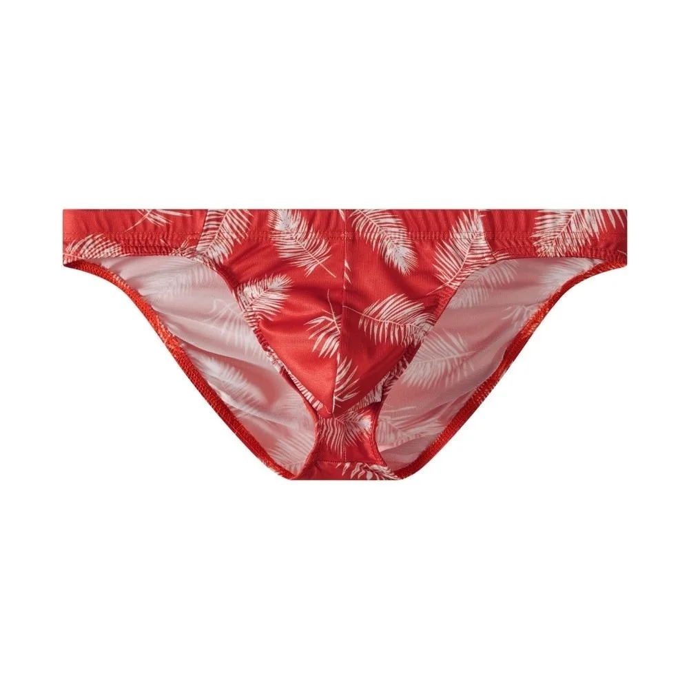 Simple Low Waist Men Briefs Stretch Fashion Palm Leaves Pattern Panties Breathable Soft Underwear Daily