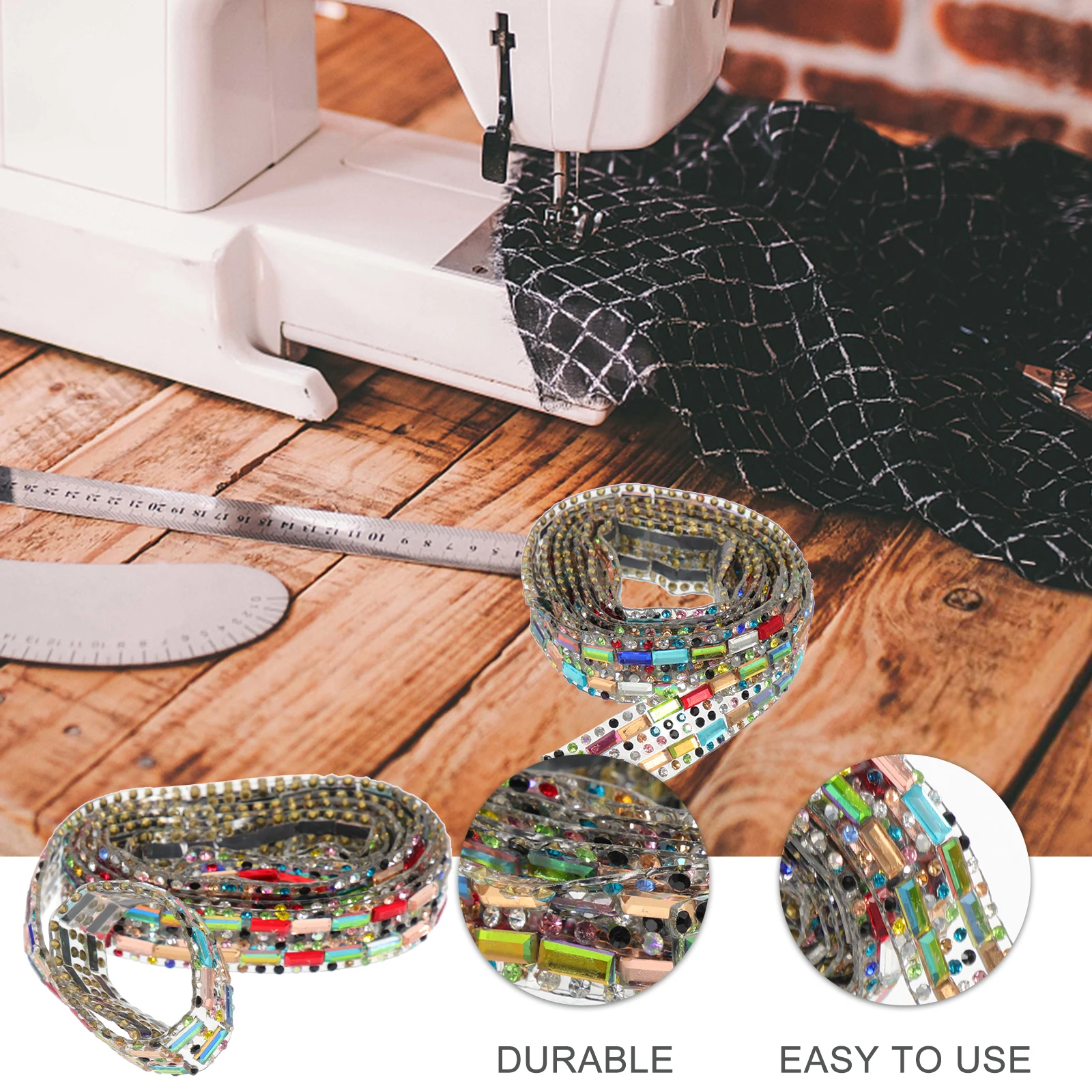 

1 Roll Self Adhesive Rhinestone Ribbon Multi-Function Clothing Trim Easy Use Durable DIY Craft Decorative Rhinestone Chain