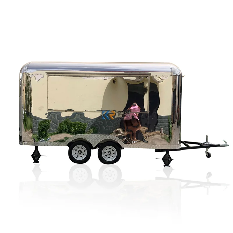 5m Airstream Stainless Steel Mobile Hotdog Donut Fryer Cart Fast Food Trailer Ice Cream Coffee Snack Truck Kitchen Catering Van