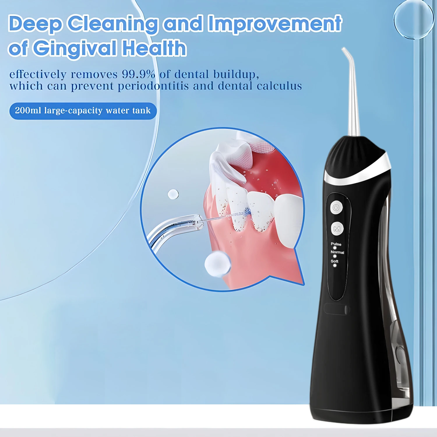 Image of Oraler Zahnwasserflosser, Tragbare Munddusche, Zahnreinigungsgerät mit 4 Düsen, USB-Aufladbar