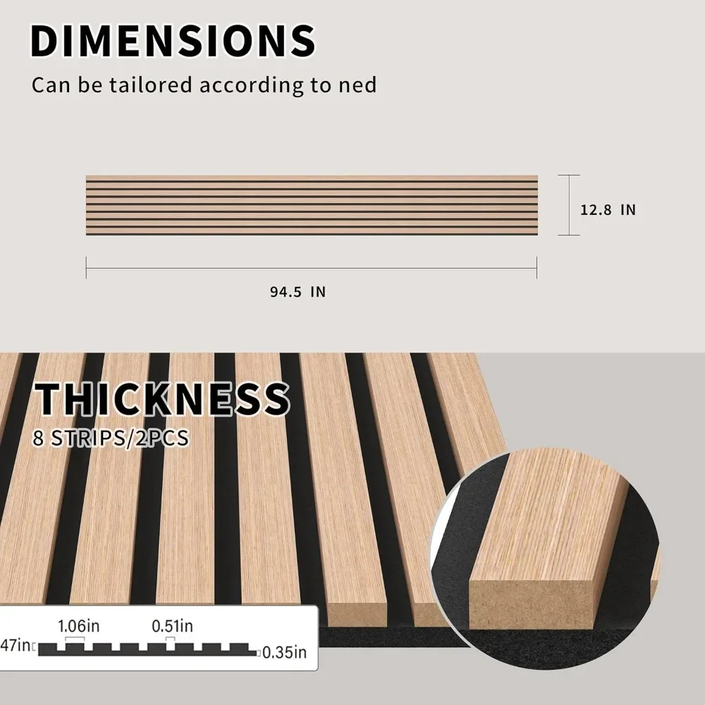 Painéis de parede de madeira acústica Slat, Slats decorativos para parede e teto, 8x1 ft, 4 pacotes