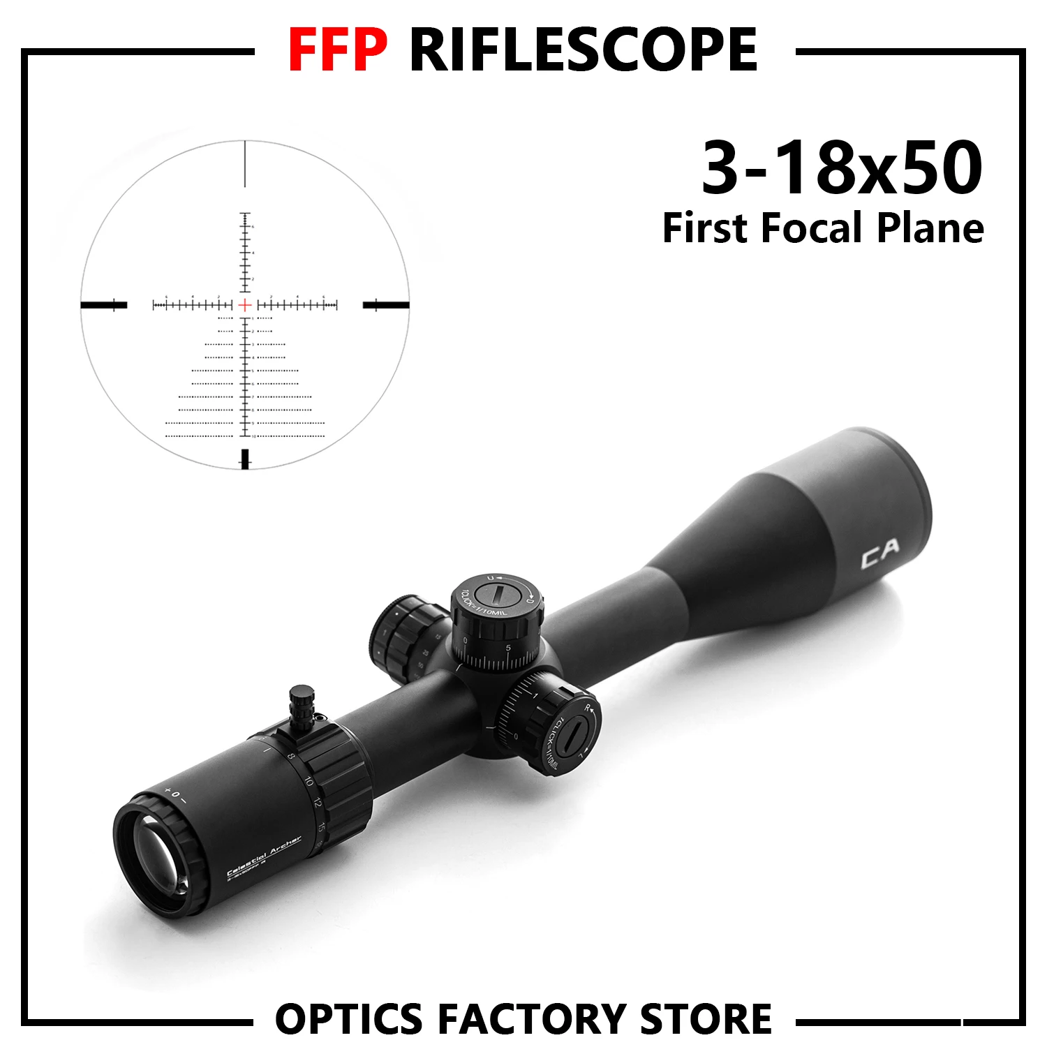 

Optics 3-18x50FFP Hunting Rifle Scope With Turret Lock Optical Scopes Riflescope for Firearms Shooting