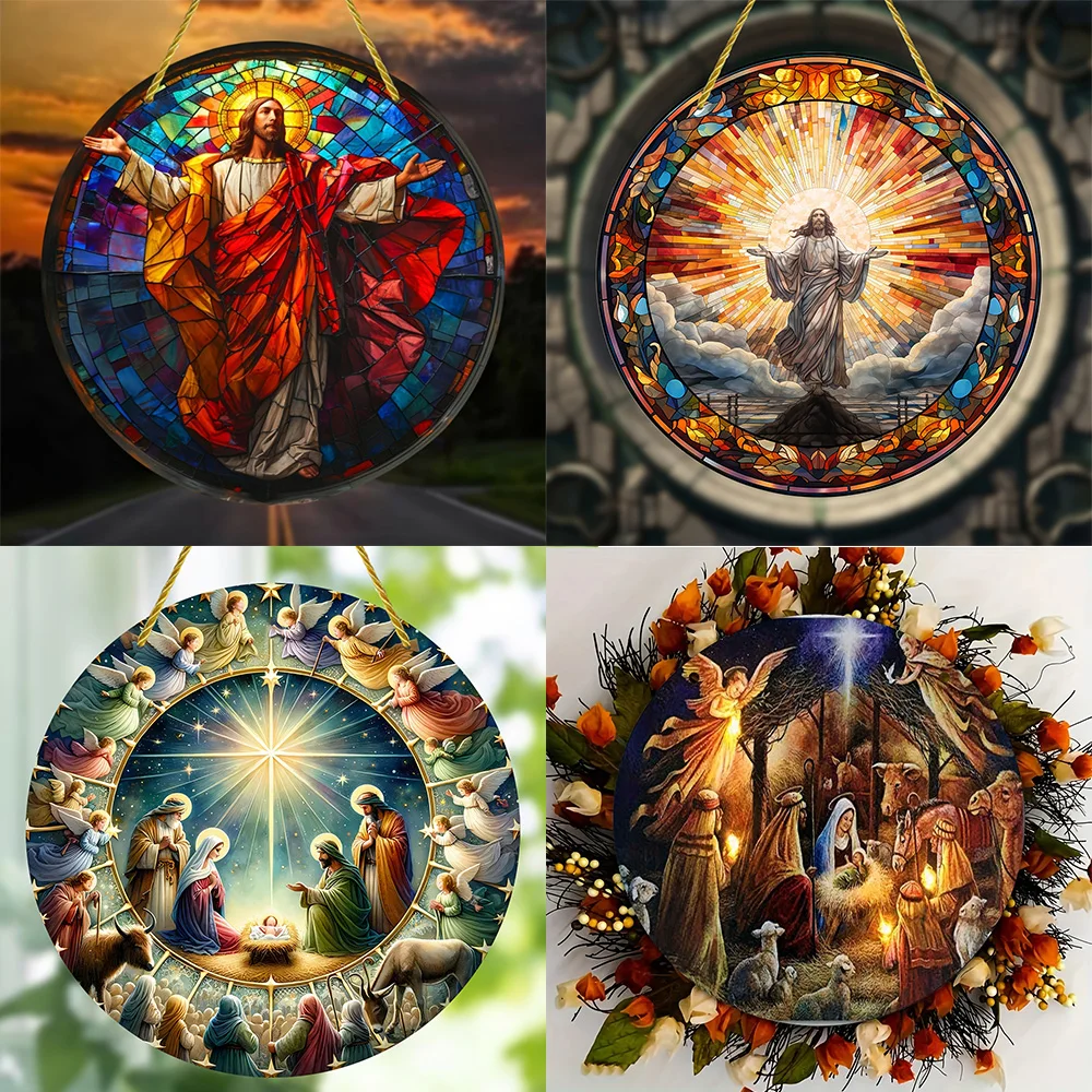 Advent Themed Wooden Sign Nativity Scene Wall Hanging Christmas Decoration Round Wooden Hanging Sign Gift For Family And Friends view 2