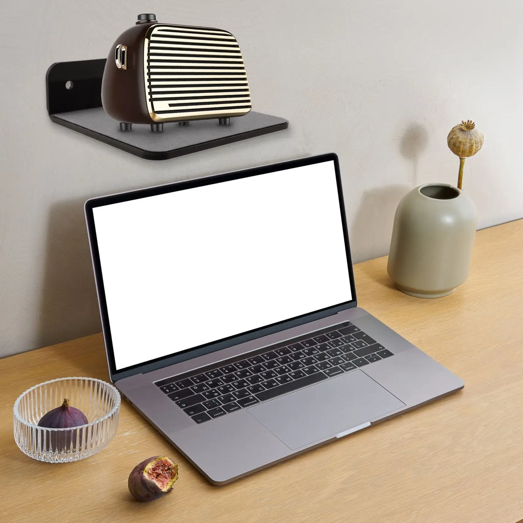 DT39 Wall Shelf Speaker Stand, Small Wall Shelf Speaker Mount for Bluetooth Speaker, Cell Phones, Display Shelf (Black)