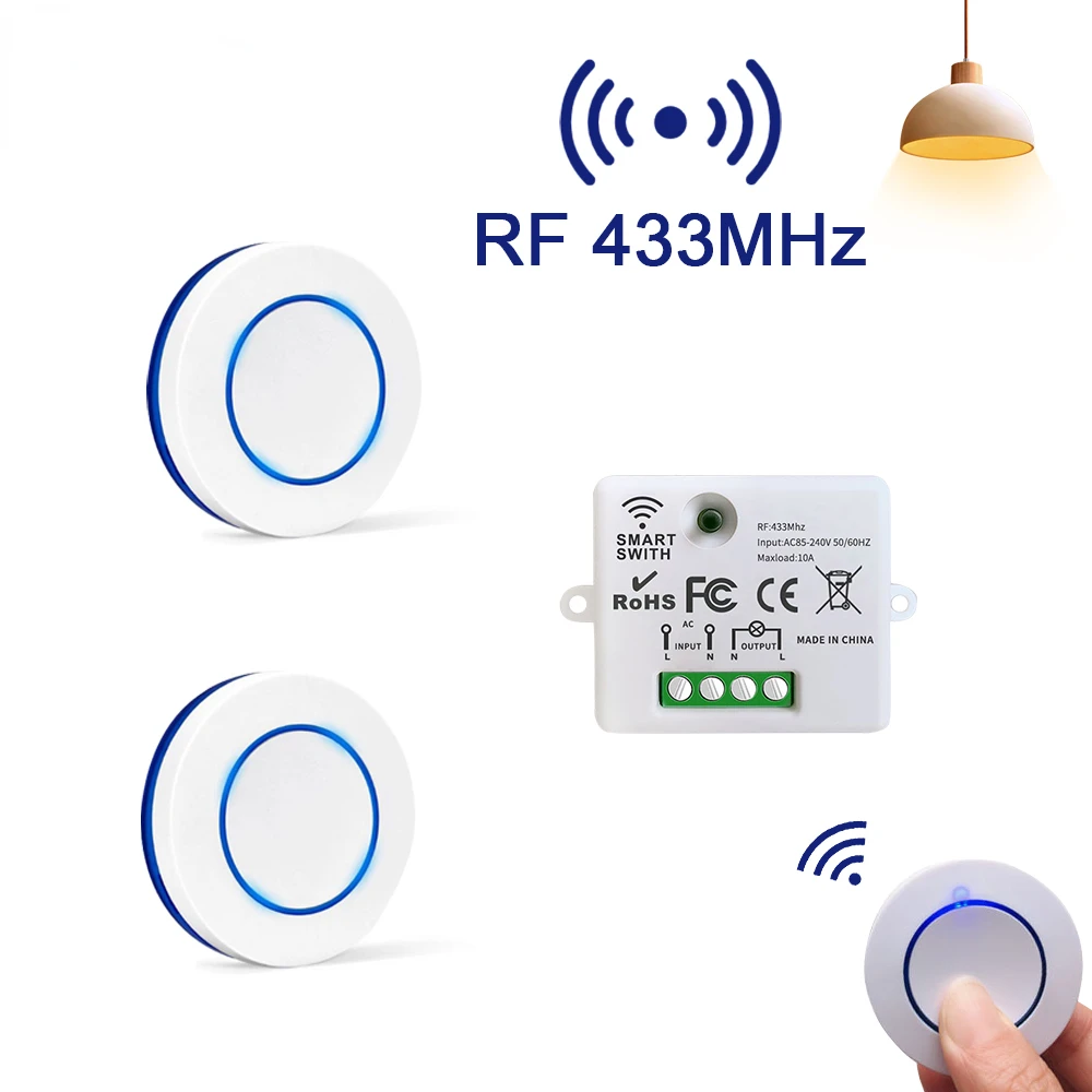 Smart Switch 433MHz Wireless Remote Control 10A 100-240V Relay Controller Mini Round Button Wall Panel Switch For LED Lamp