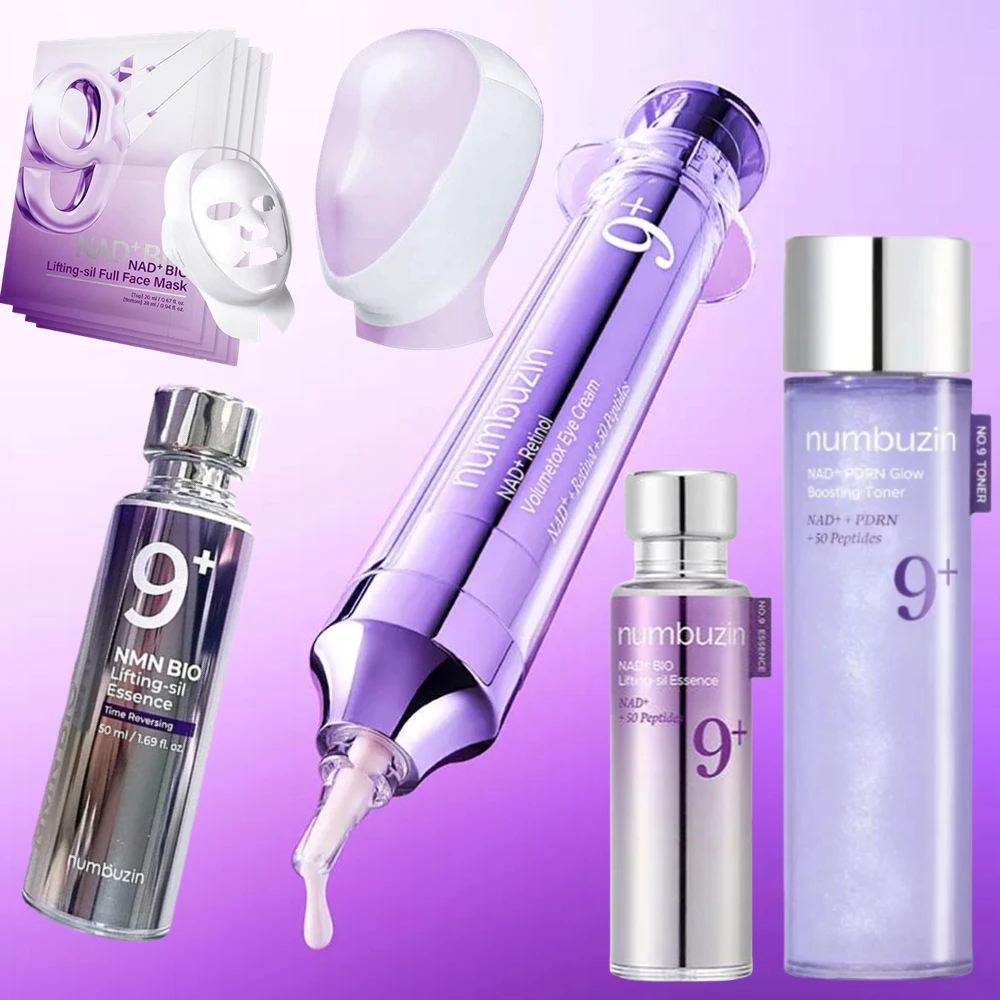 Numbuzin NO.9 NMN NAD+ Skincare Set - Retinol Eye Cream Renewing Essence Toner Brightens Lifts Firms Reduces Dark Circles Korean