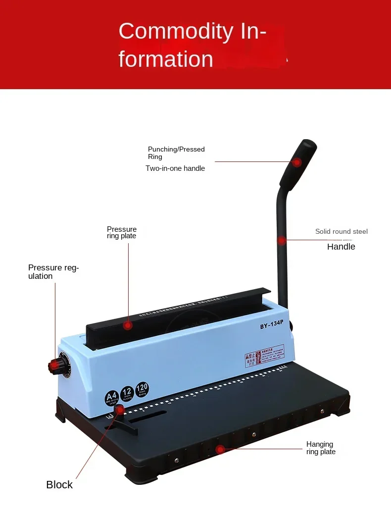 BY-134P Iron Ring Binding Machine Ring Press Double Coil Punching Binding Machine 34 Holes