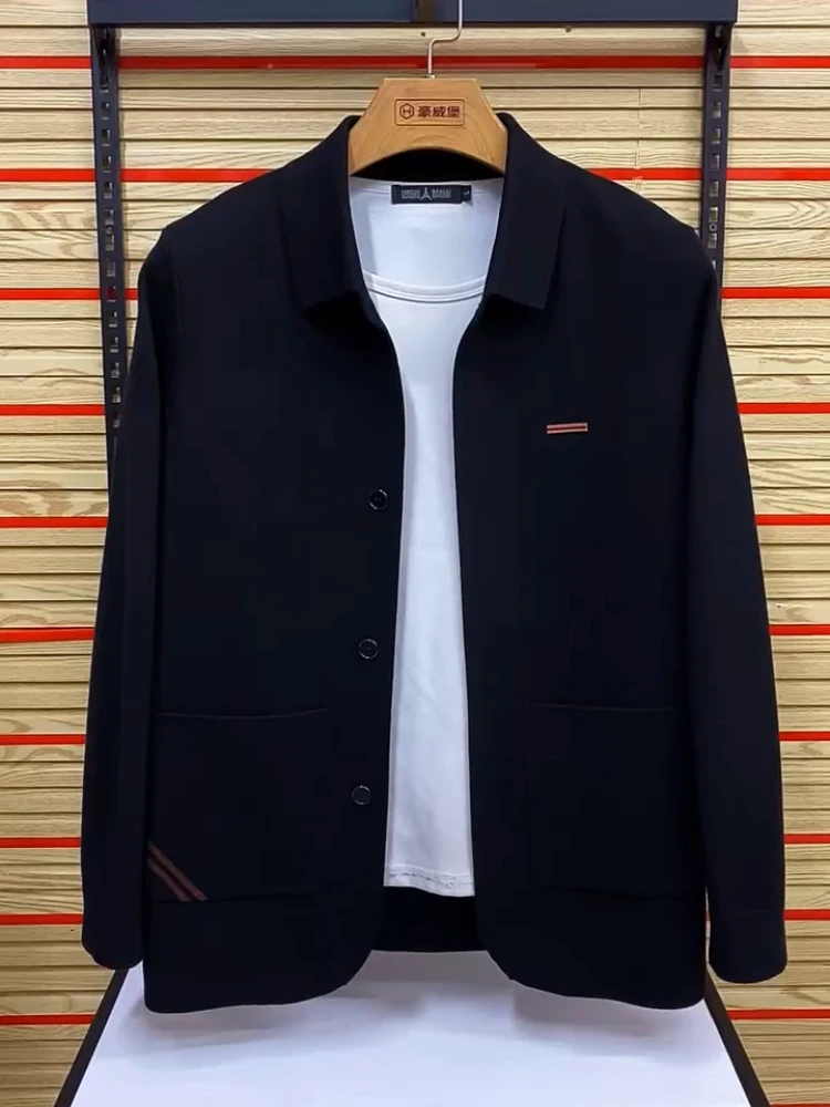 

Men's Slim Fit Knitted Jaet Casual Sle Turn-down Collar Outerwear Polyester Fiber Autumn Season Faion Trend Busin Le...