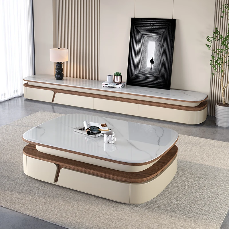 

Living room minimalist rock slab coffee table TV cabinet combination modern simple household small apartment high-end stone