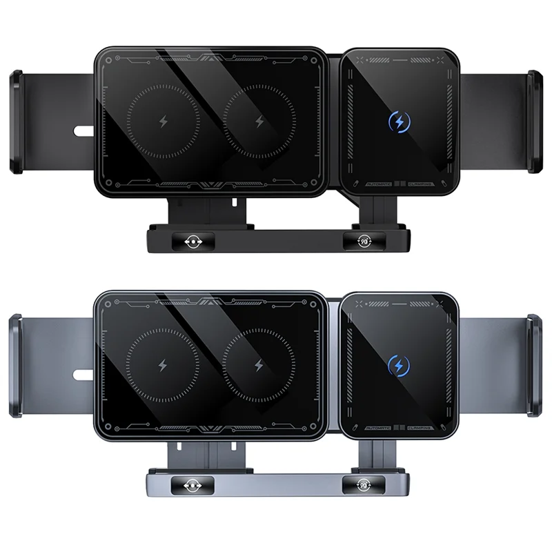 ABKI-Car bezprzewodowa ładowarka 15W podwójna cewka uchwyt na telefon na nawiew samochodowy One-Touch obrotowy uchwyt na telefon na nawiew samochodowy Forfold ekran telefonu