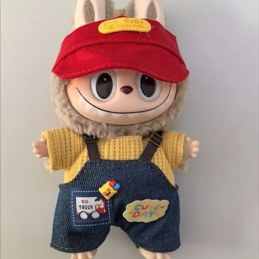 مجموعة من وزرة منقوشة الماس مع قبعة إكسسوارات الشعر لملابس دمية لابوبو 17 سنتيمتر ملابس عصرية هدية للأطفال ذاتية الصنع #1