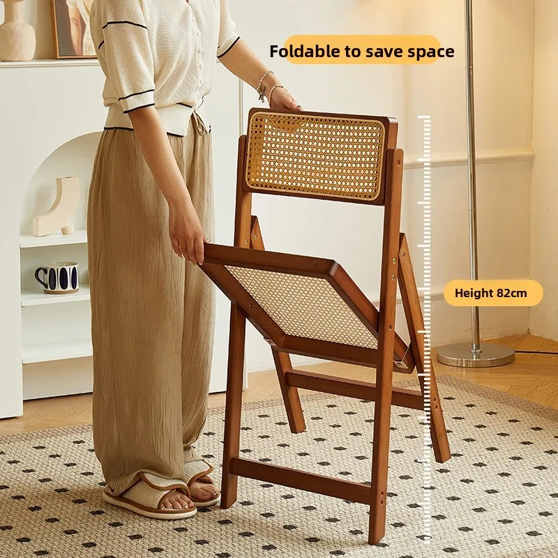 Dropship Ready Rattan Folding Chair Bamboo Backrest Nordic Wooden Dining Chair Lounge Chair Dinning Chair Furniture Modern