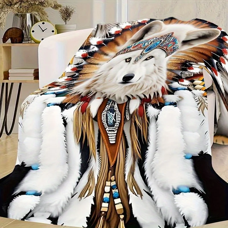 

Luxury Wolf Totem Blanket - Ultra Soft Hypoallergenic Floral All-Season Heavyweight (280GSM) - Black, White, Red, and Blue Wolf