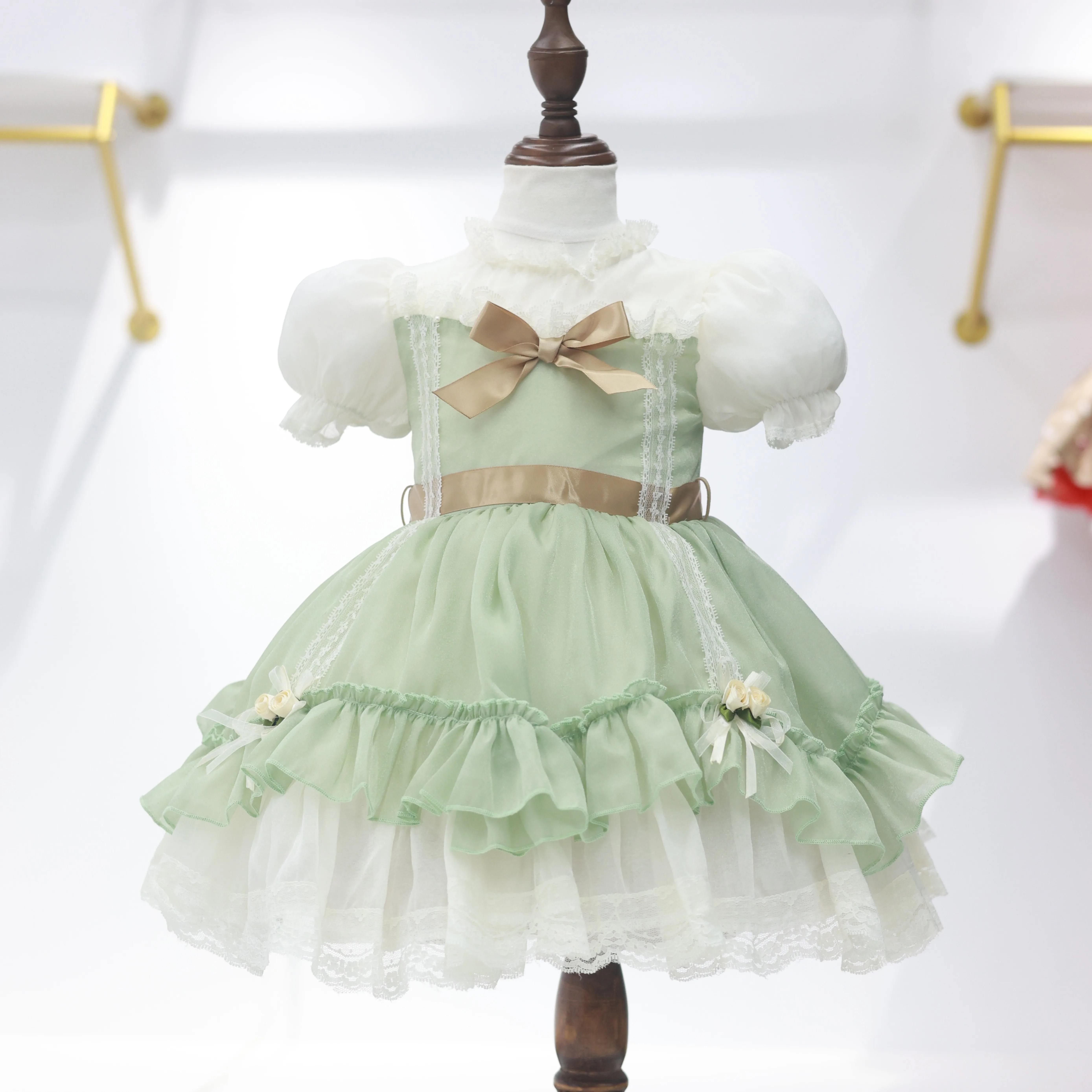 0-12Y Baby Girl Summer Light Green Pink Turkish Vintage Lolita Princess Ball Gown Dress for Birthday Holiday Casual Eid B304