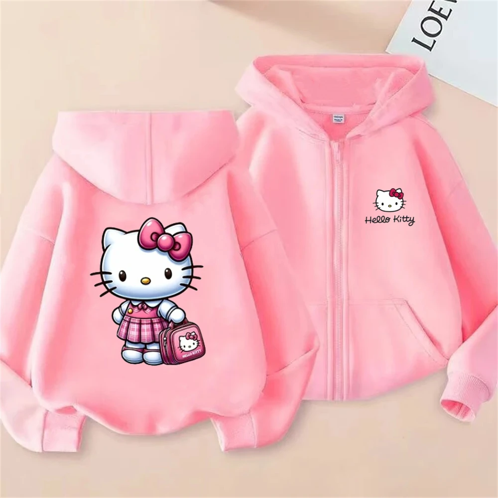 Hello Kitty Pink Children's Zipper cardigan Girls' Boy Hoodie Coat Sweatshirt Kids Clothing Age 3-12 Toddler Leisure Top