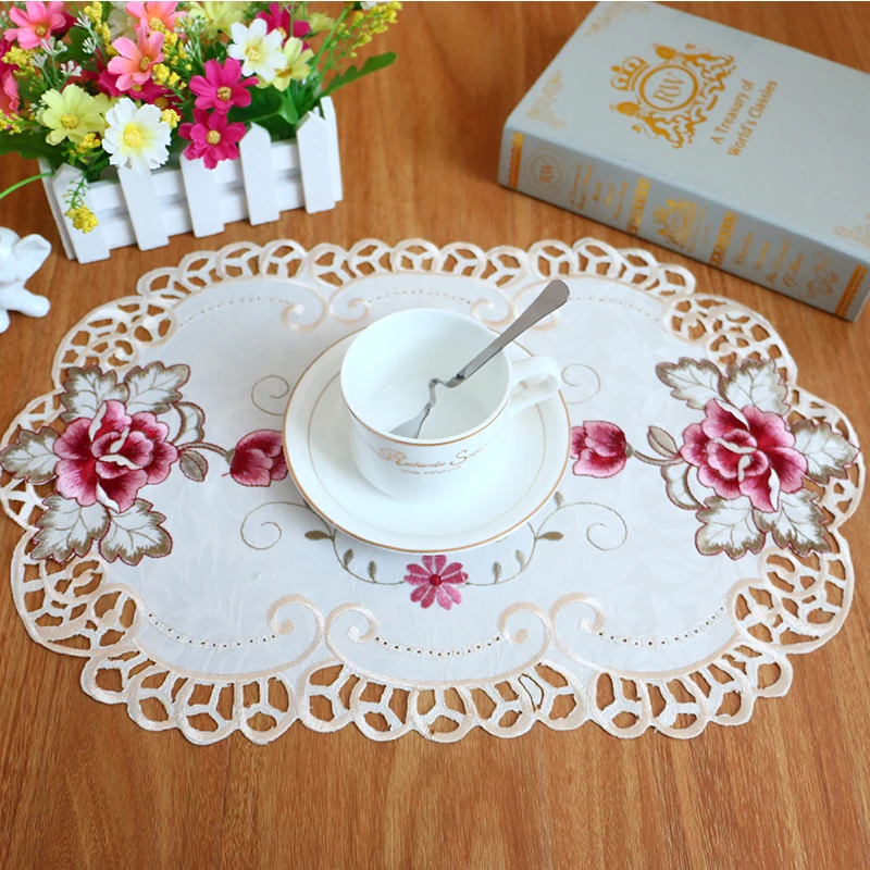 

Food Mat Table Cloth Coffee Dining Table Cover Rectangular Heat Insulation Pad Lace Europe Embroidered Flower Wedding Dust Cover