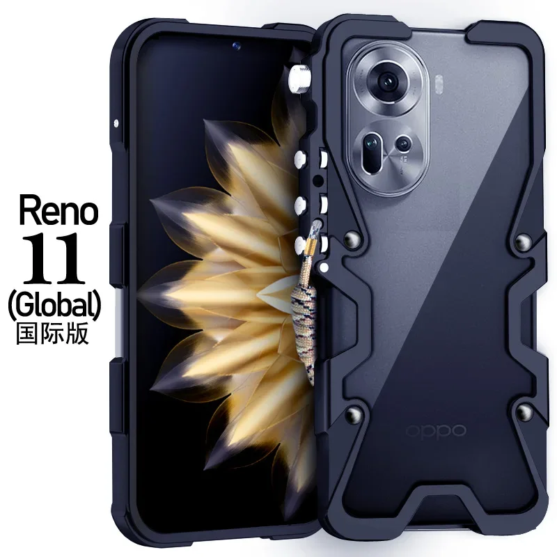 Novo! Metal Alumínio Phone Case, armadura, pára-choques, capa mecânica, caso artesanal do crânio, apto para Oppo Rneo 11, Reno11 Pro