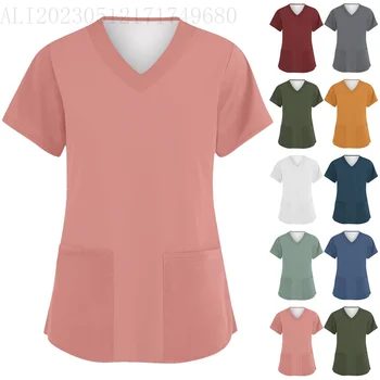 Clínica Cirúrgica Uniformes Mulher Enfermagem Top Uniforme Médico Scrubs Clínica Salão De Beleza Traje Do Hospital Roupas de Manga Curta