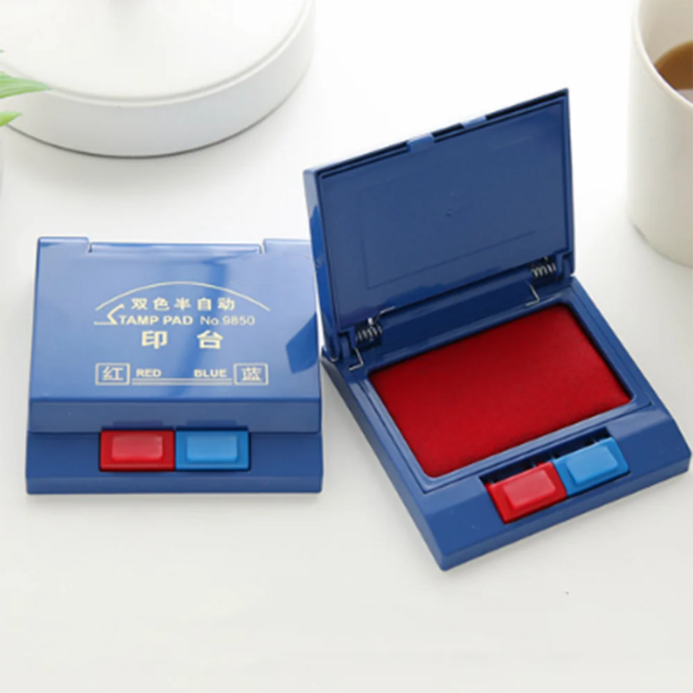 1pc 9850 blue red  semiautomatic stamp pad carimbos ink pad for stamp inkpad office material school supplies