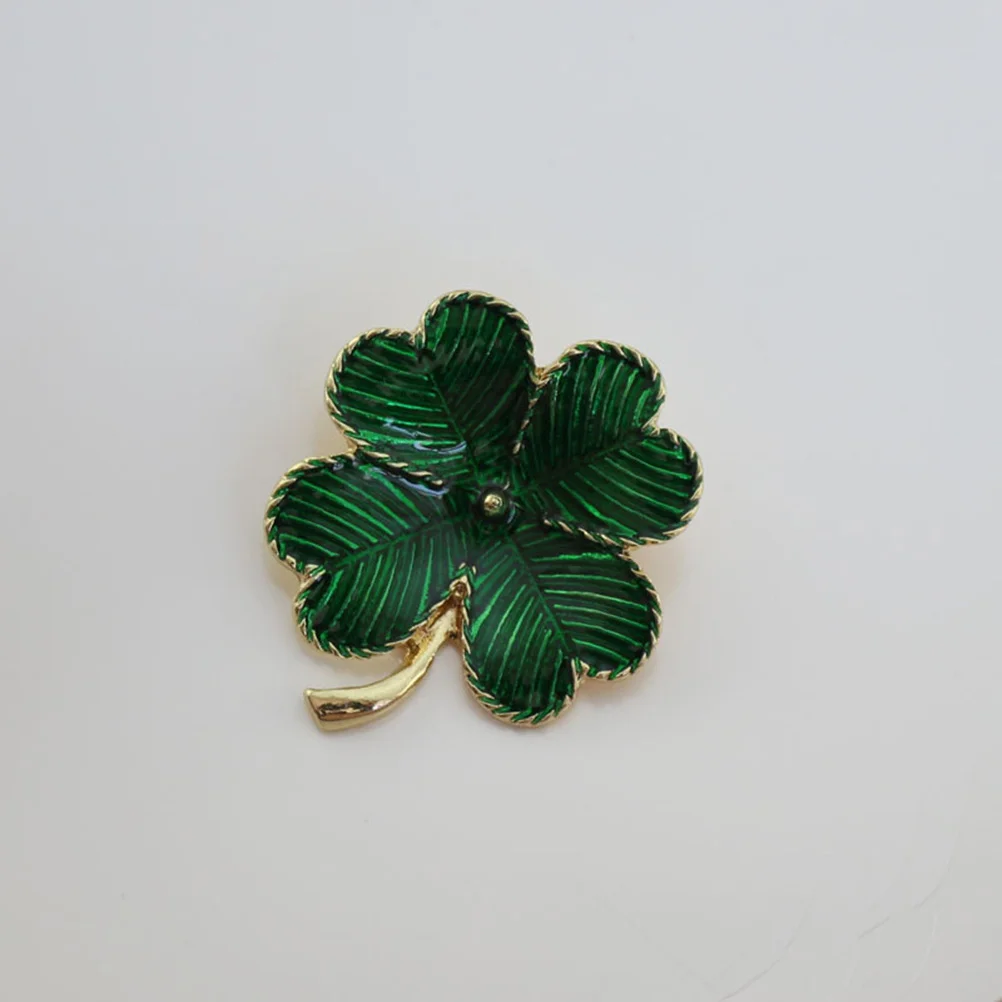 2 Pcs Green Lapel Pin Shamrock Brooch Four Leaf St Patricks Day Accessories