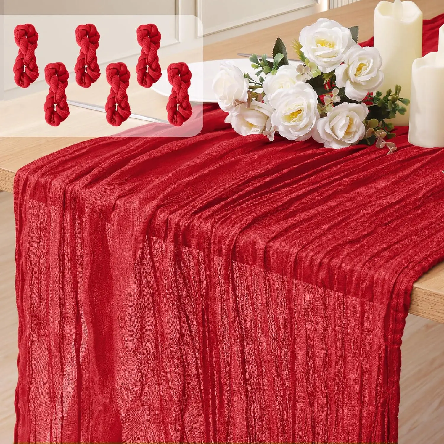 6pcs Cheesecloth Table Runner Halloween Red Rustic Boho Gauze Wedding Birthday Party Dinner Outdoor Festival Romantic Decor