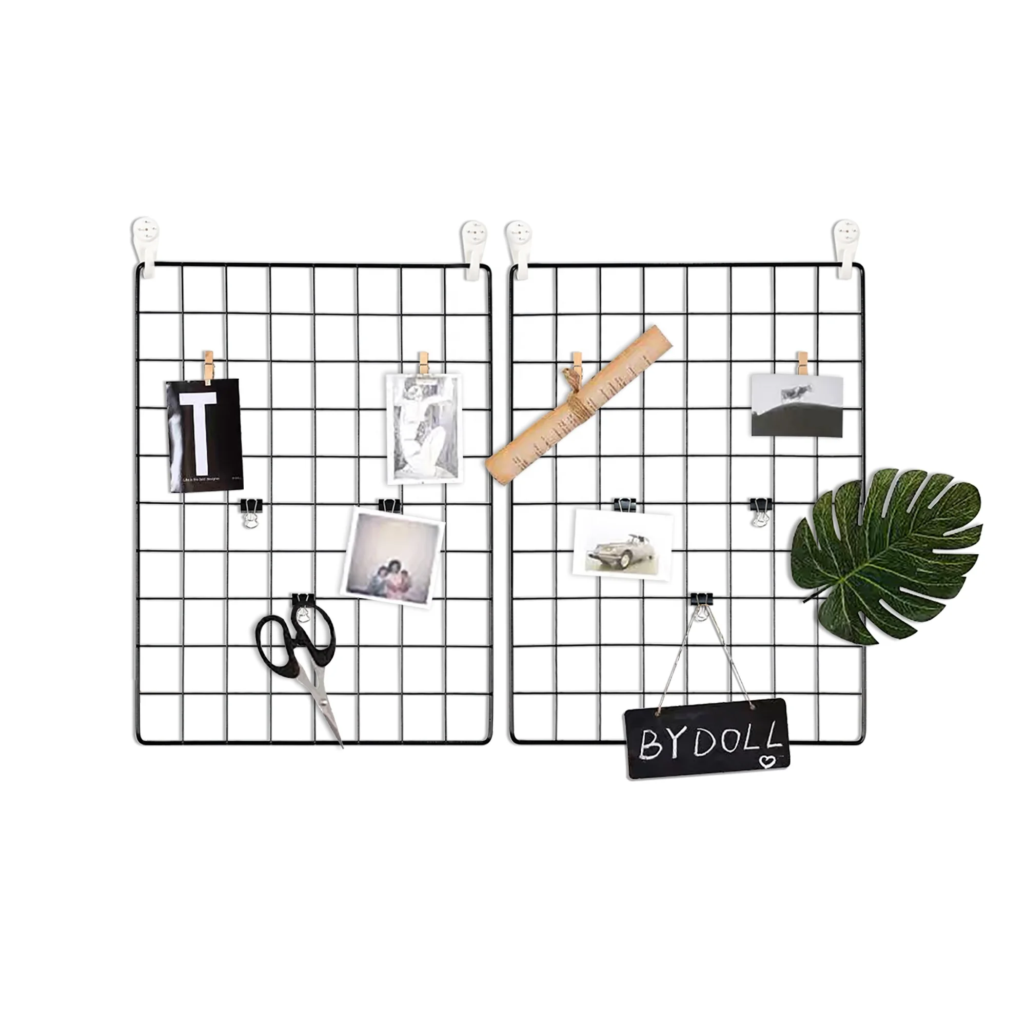 Home Storage Decor Style 2 Pack DIY Install Metal Wire Grid Wall Panel Rectangle Mesh Photo Wall Organizer