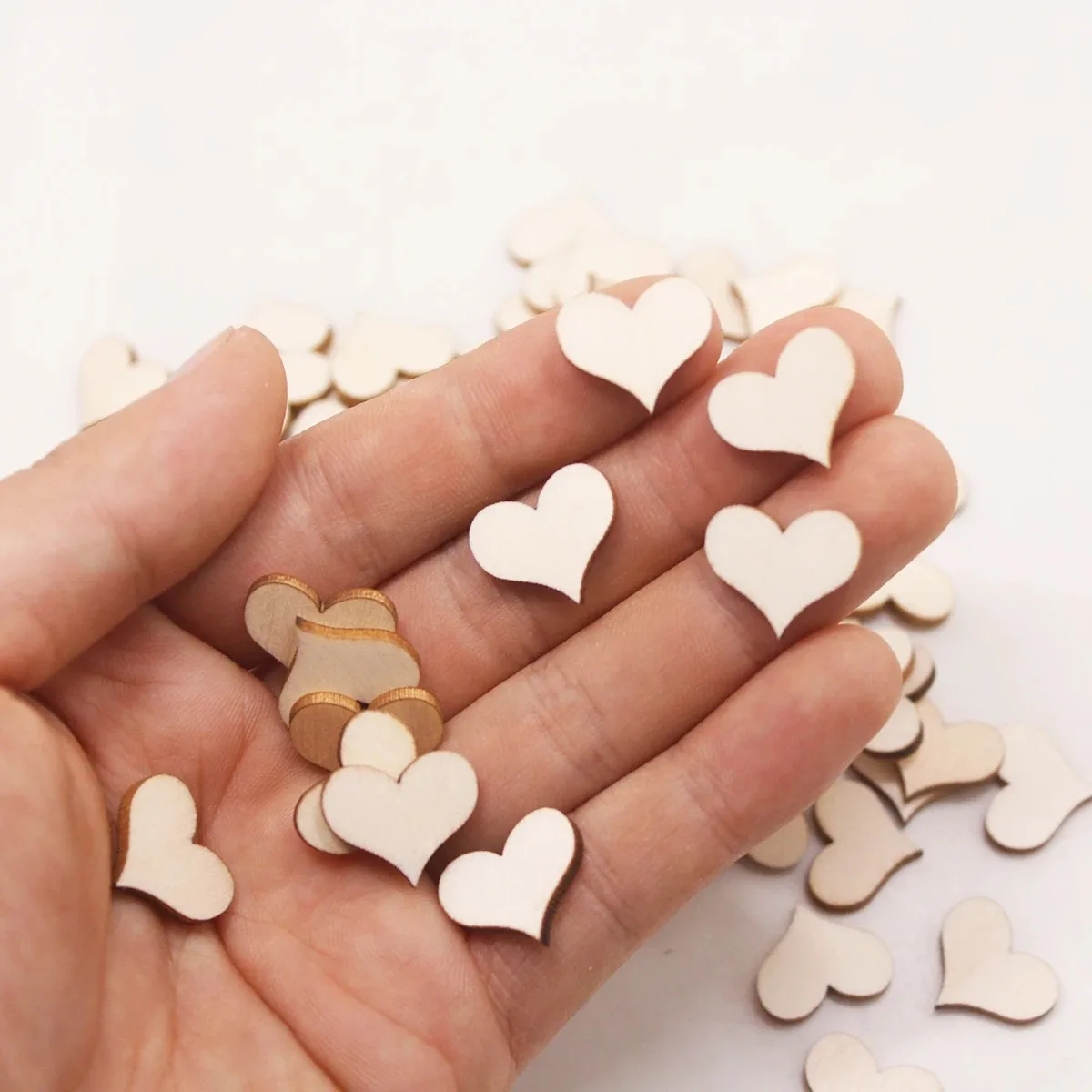 100 unids/lote DIY Mini corazón en blanco discos de rodajas de madera corazón de madera amor en blanco sin terminar suministros para manualidades naturales adornos de boda