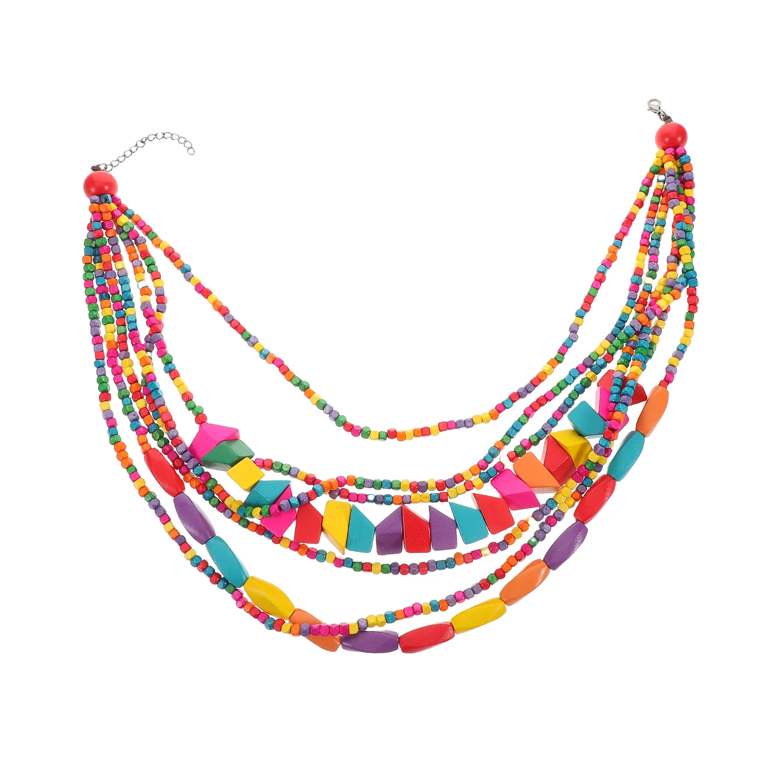 

Bohemian Necklace Chunky Bead Coconut Shell African Tribal Colorful Wooden Statement Jewelry for Women Men Party Daily Wear