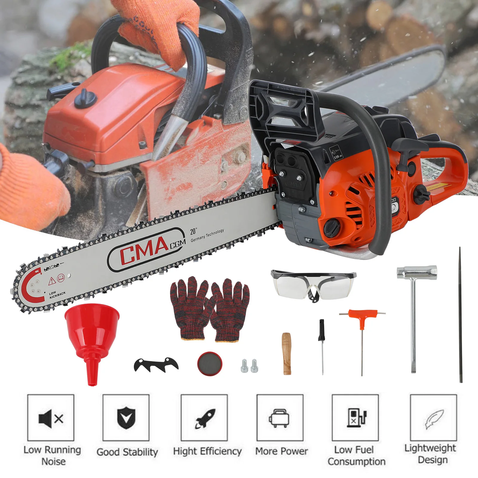 

Areyourshop 20" 68CC Gasoline Chainsaw Cutting Wood Gas Sawing Aluminum Crankcase 20 inches Chain Saw