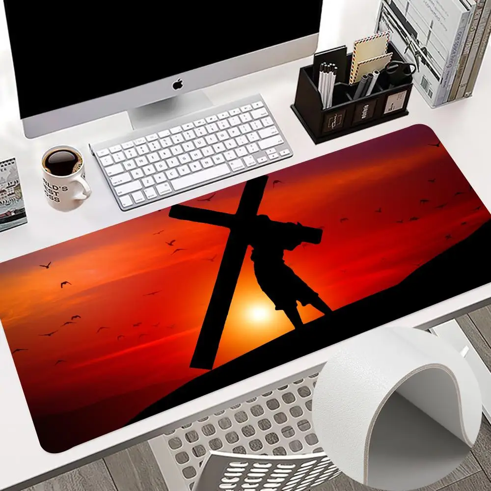 C-Christian J-Jesus cross Mouse Pad Mice Pad Leather Mouse Mat PC Game Accessories Double Sided PU Desk Mats Carpet Anti-slip Wa