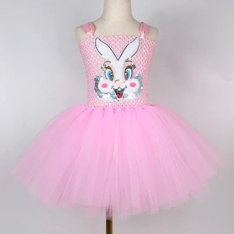 Pink Sequins Bunny Girl Cosplay Costume Toddler Kids Cartoon Rabbit Tutu Dress Outfits Baby Girls Birthday Party Easter Clothing view 3