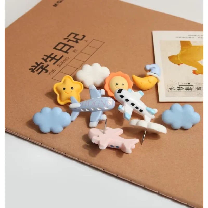 10pcs Cute cartoon airplane cloud cork board wool felt push pin photo wall pin I-nail press pin