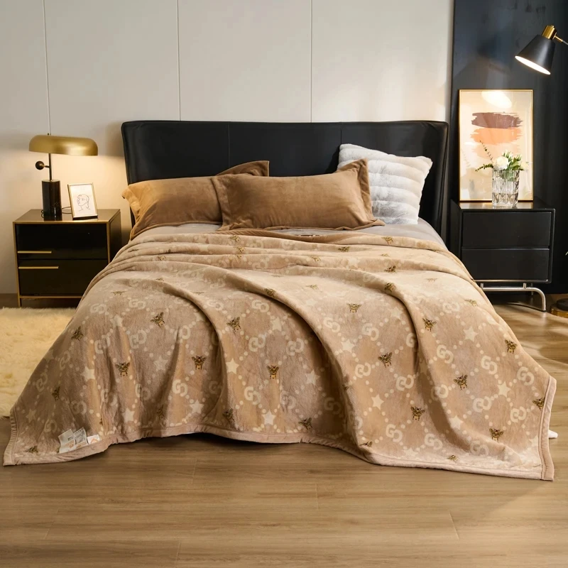 Luxury Brand Blanket Covered with Velvet Double-sided Fluffy Carpet Thickened Sheet Travel Mat  Antistatic Condition Bedspread